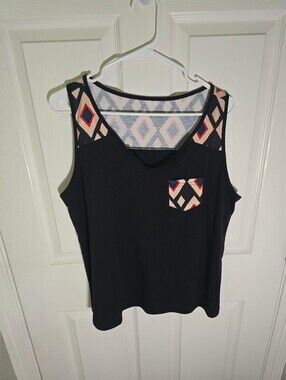 Shein Womens Geo Print Pocket Black Tank Top XL